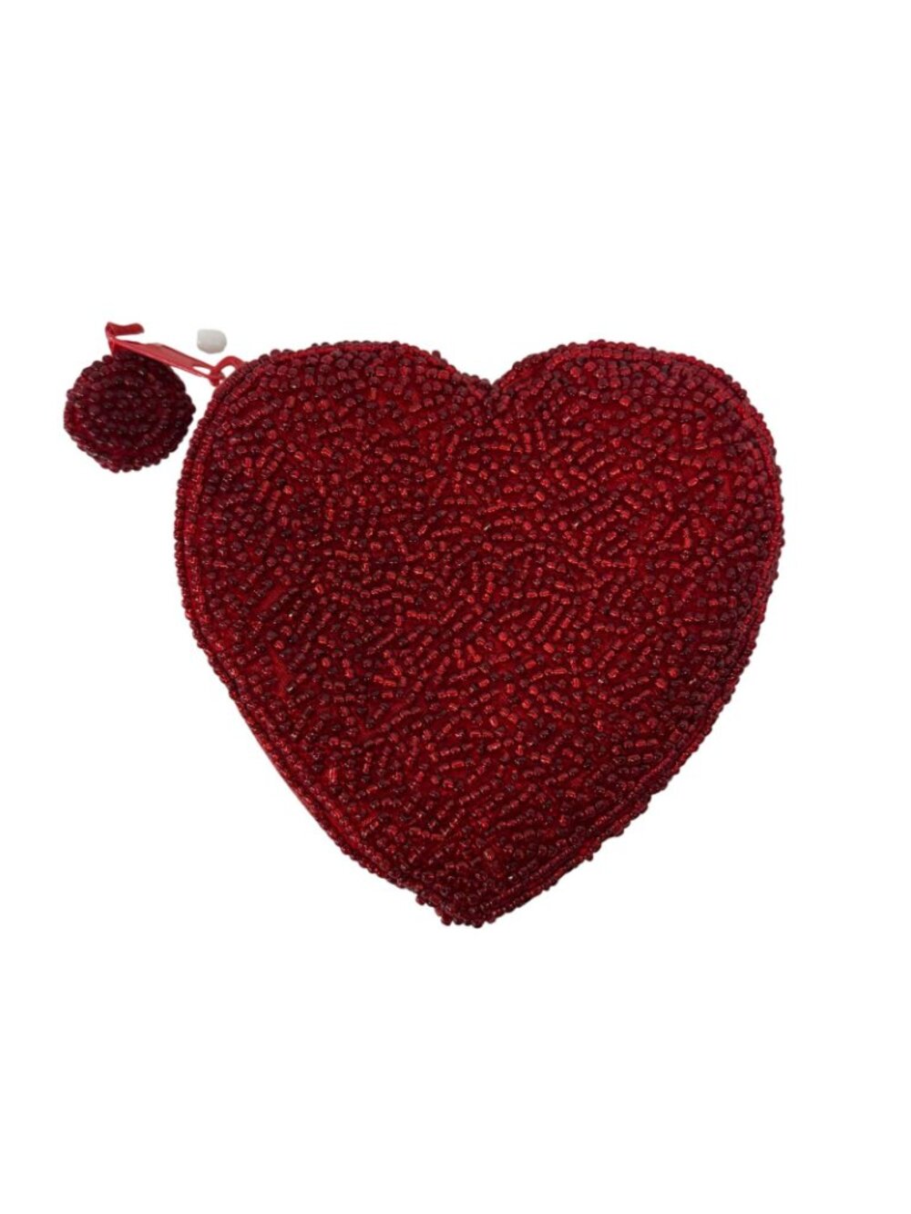 Red Beaded Heart-shaped Coin Purse Zipper Closure Circular Pull Tab New - Picture 2 of 6